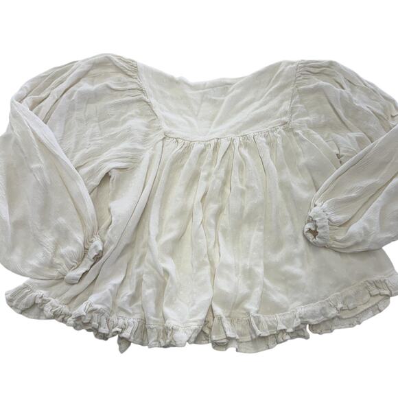 ASOS Blouse Womens US 4 Ivory Peasant Boho Tassel Tie Ruffle Hem Long Sleeve - Picture 2 of 6